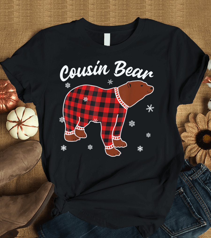 Cousin Bear Red Plaid Matching Christmas Family Snowflakes T-Shirt