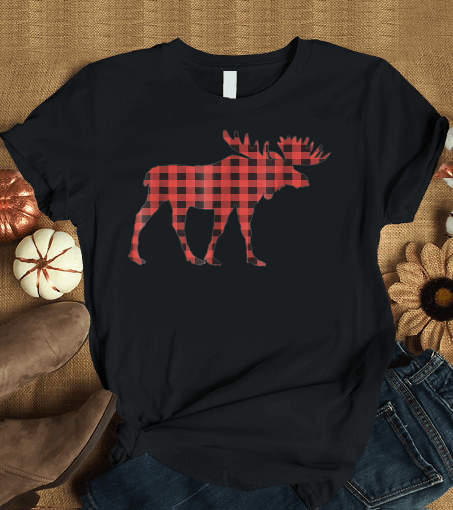 Red Plaid Moose Buffalo Check Matching Family T-Shirt