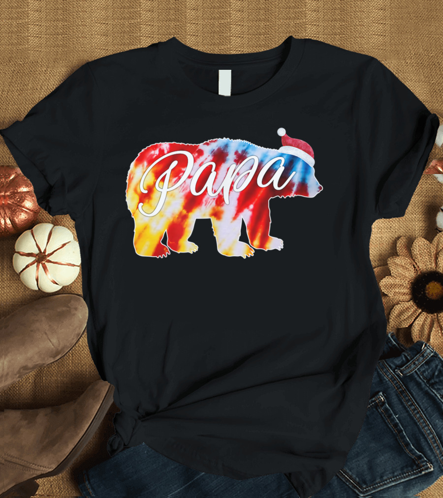 Red Tie Dye Buffalo Dad Matching Family Papa Bear Christmas Hat T-Shirt