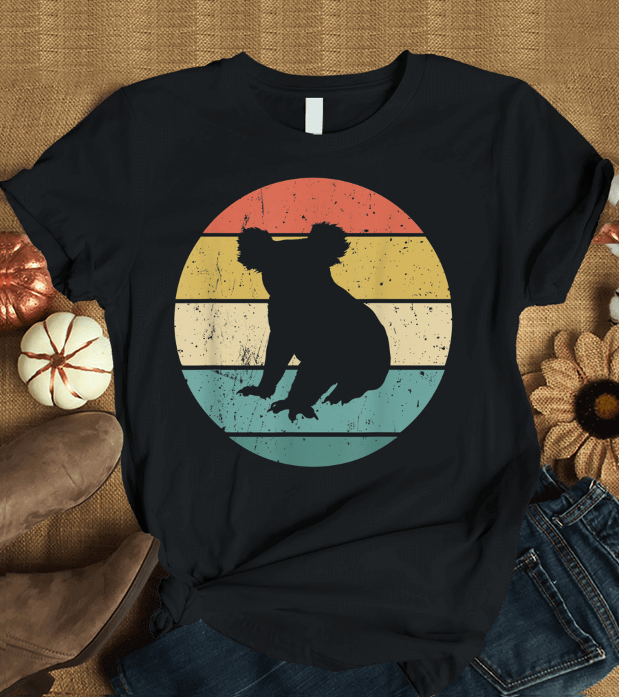 Retro Koala Silhouette Vintage Stripes T-Shirt
