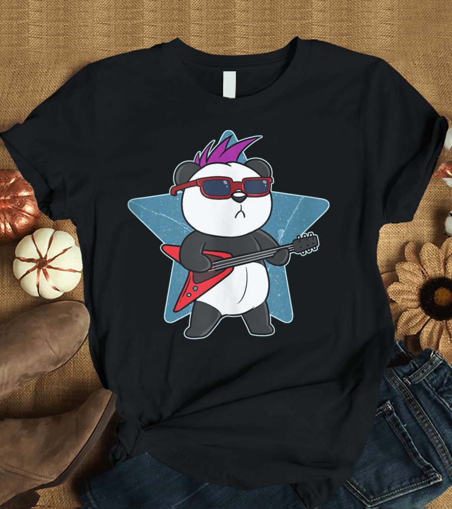 Rock N Roll Panda Guitar Rockstar Musician T-Shirt