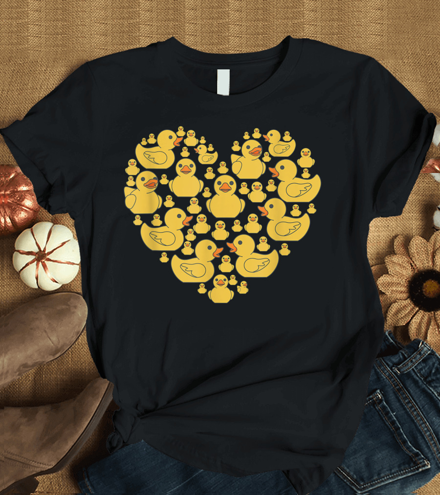 Rubber Duck Heart Love Valentines Day For Her Yellow Ducks Shaped Heart T-Shirt