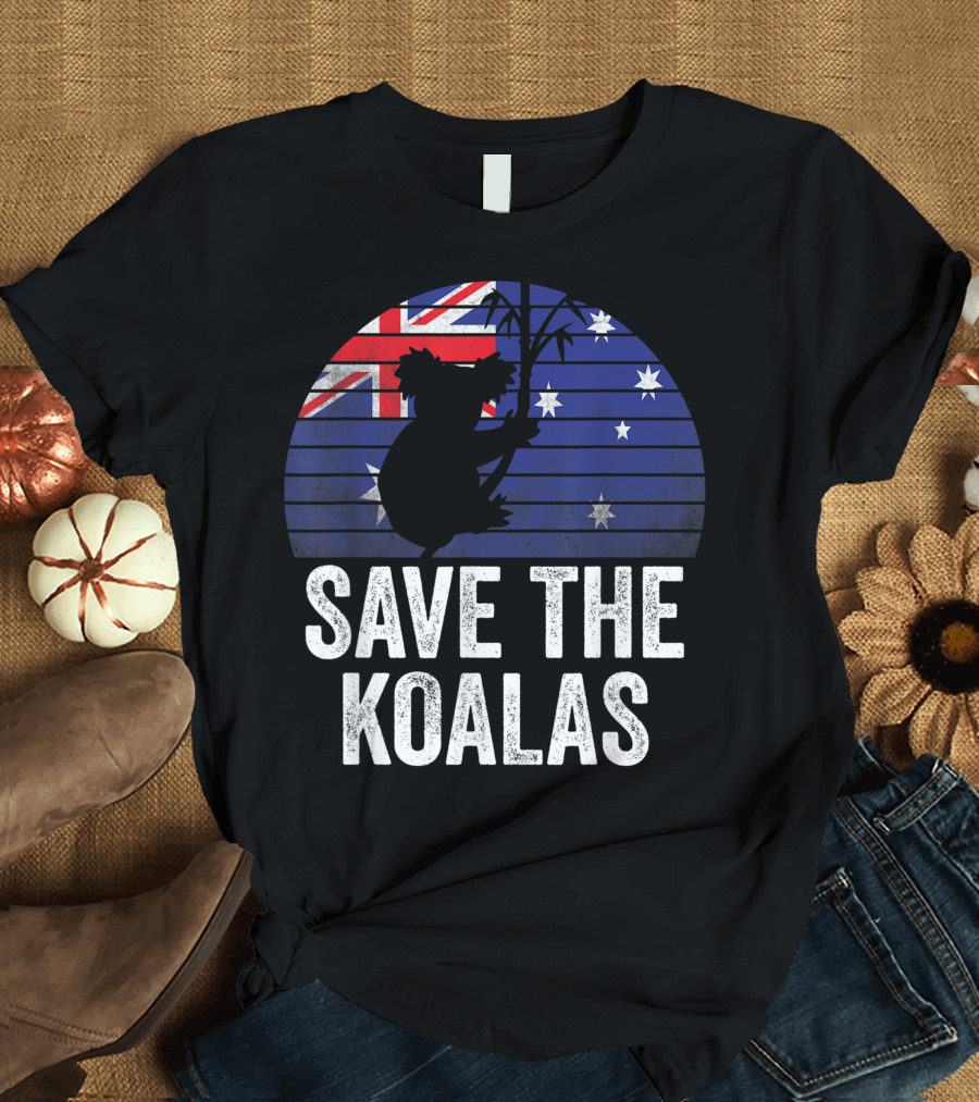 Save The Koalas Australian Flag Koala Lovers Sunset T-Shirt