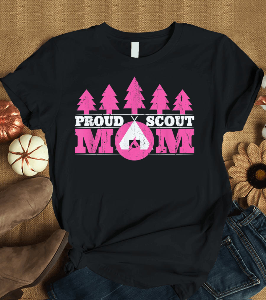Proud Scout Mom Camping Outdoors Forest Tent T-Shirt