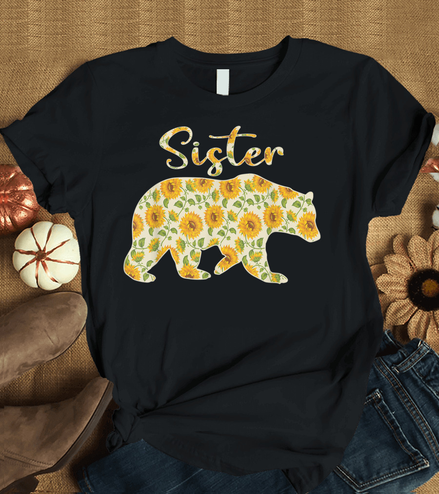 Sister Sunflower Bear Matching Family Bear T-Shirt