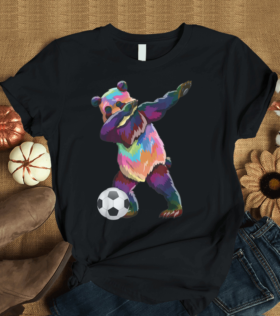 Colorful Soccer Panda Dabbing with Soccer Ball T-Shirt