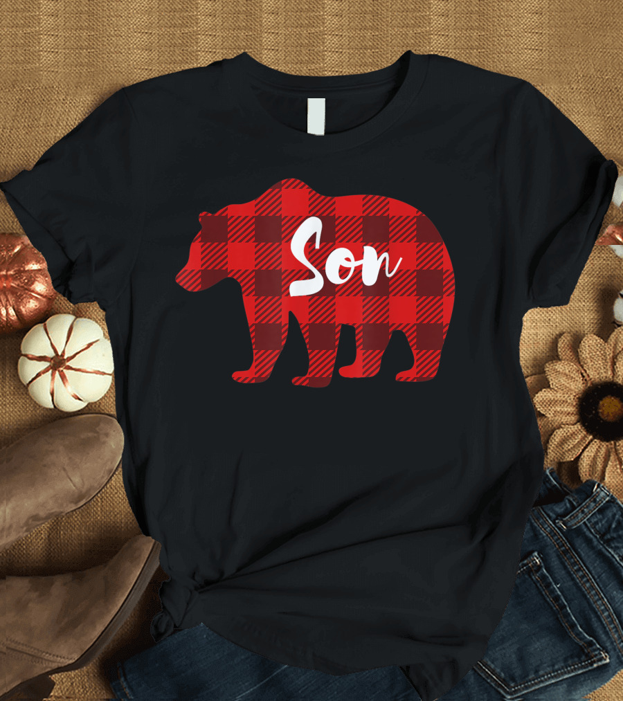 Son Bear Plaid Pattern Relative Family T-Shirt