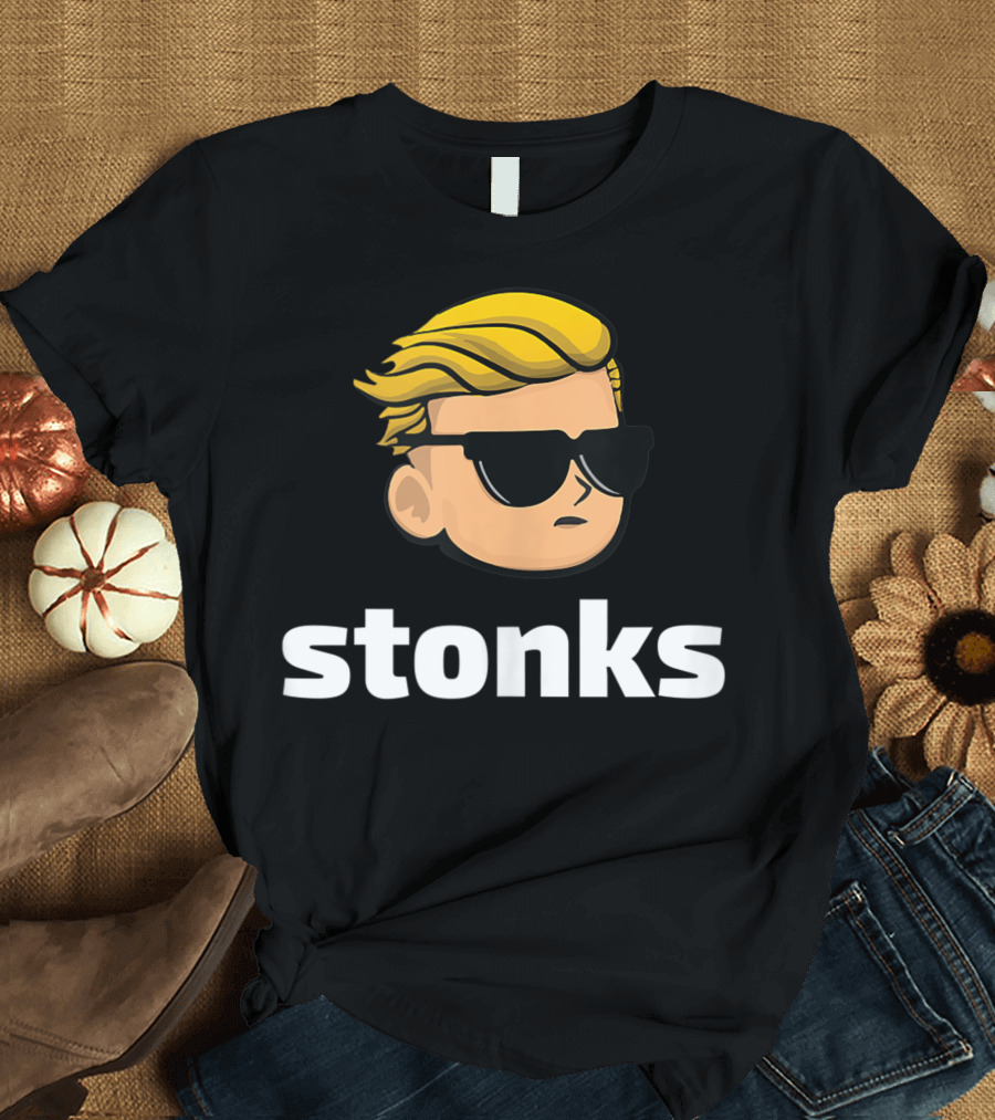 Stonks Wallstreetbets Tendies Meme with Sunglasses and Blond Hair T-Shirt