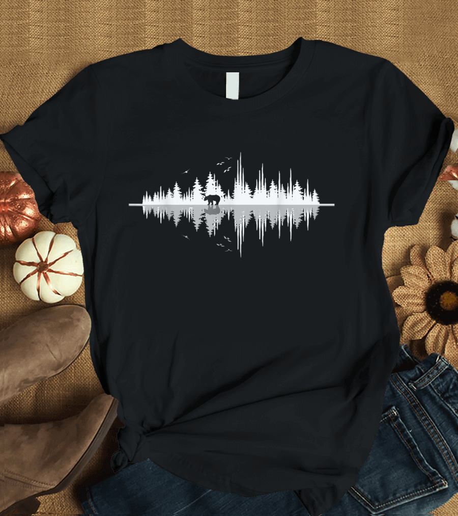 The Sound Of Nature Sound Waves Forest Bear Reflection T-Shirt