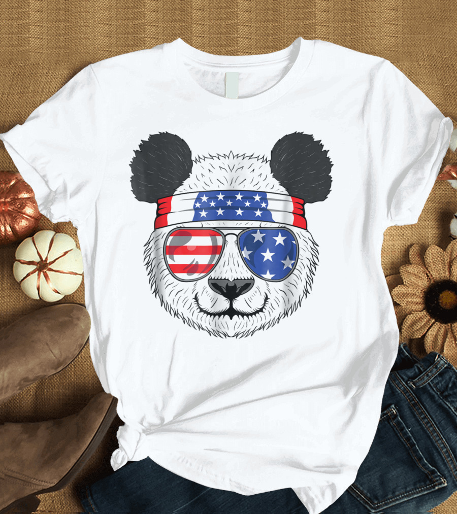 Patriotic Trash Panda Wearing American Flag Bandana and Sunglasses Celebrating USA in July T-Shirt