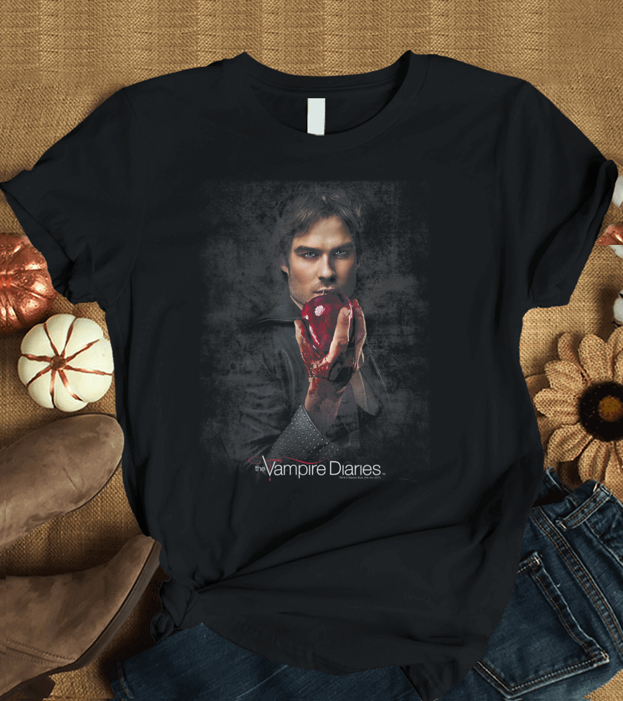 The Vampire Diaries Damon Holding Red Fruit with Blood Stains T-Shirt
