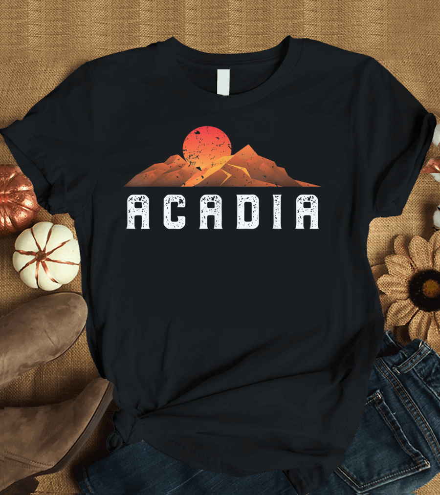 Acadia National Park Vintage Sunset Mountain Scene T-Shirt