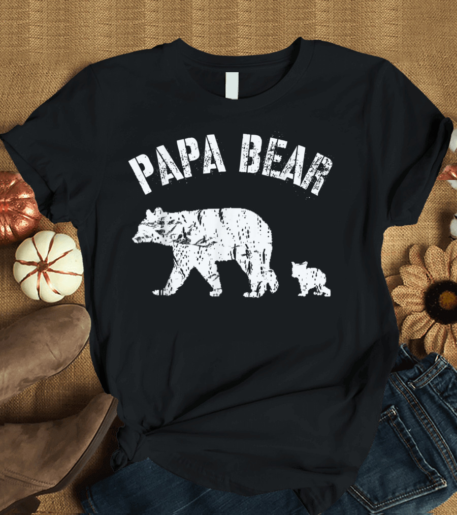 Papa Bear Vintage With One Cub Dad Father T-Shirt