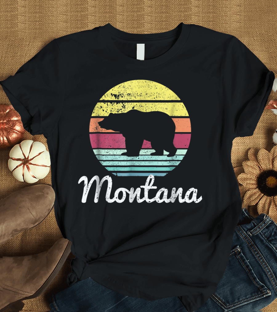 Montana Vintage Wildlife Bear Adventure Retro Sunset T-Shirt