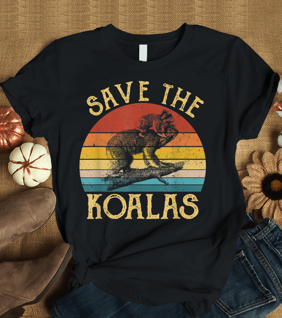 Vintage Save The Koalas Australian Animal Lovers Retro Stripes T-Shirt
