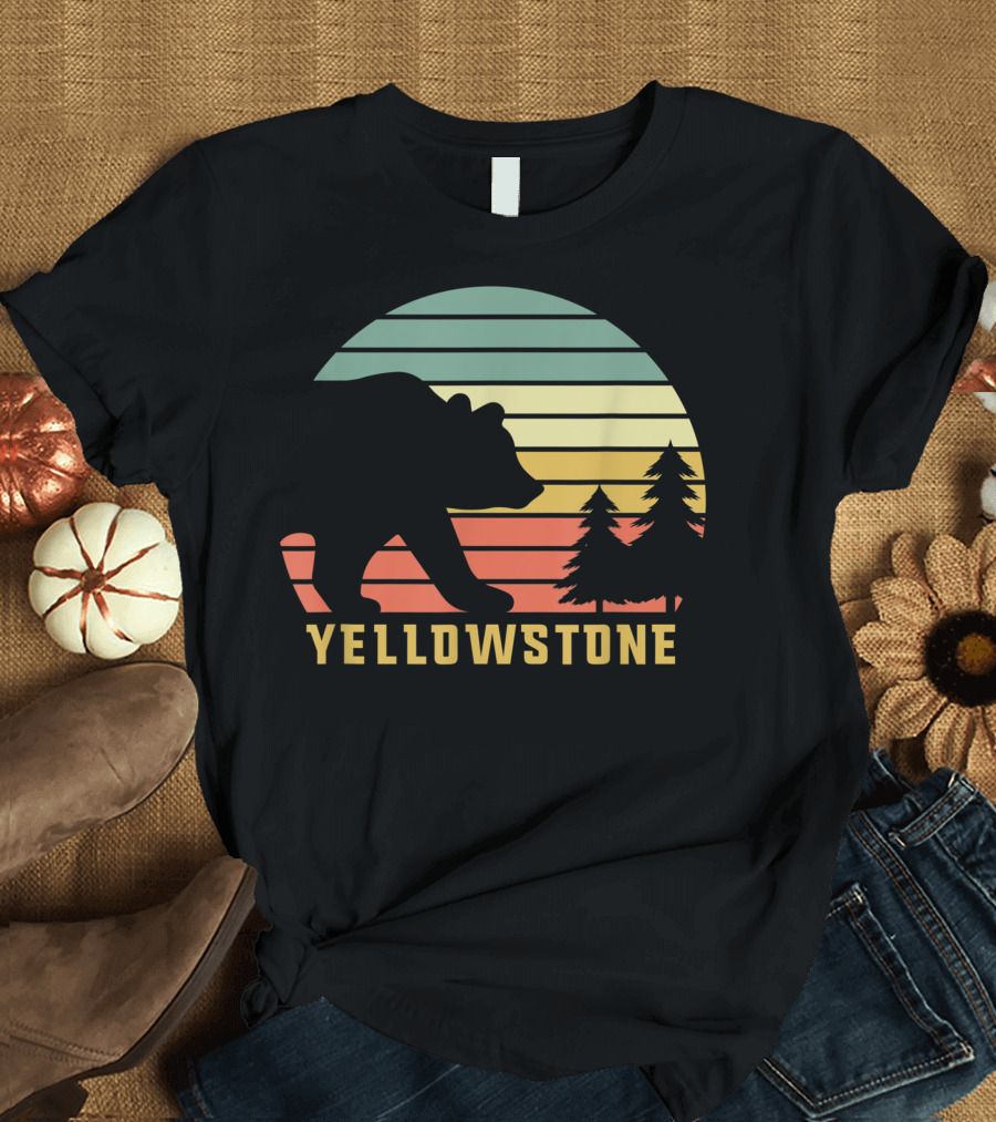 Yellowstone National Park Bear Silhouette Sunset Pines T-Shirt