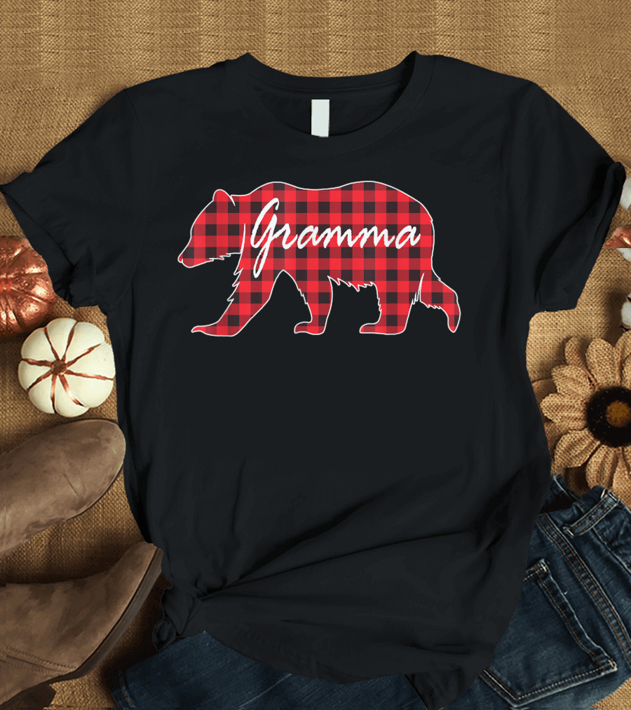 Red Plaid Gramma Bear T-Shirt