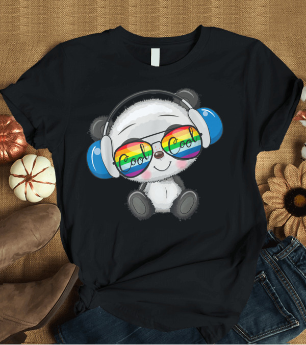 T-Shirt: Panda With Headphones and Rainbow Cool Sunglasses T-Shirt Panda With Headphones and Rainbow Cool Sunglasses T-Shirt
