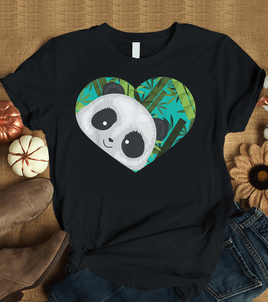 Panda In Hearts Bamboo Forest Cool Panda Bear Lovers T-Shirt