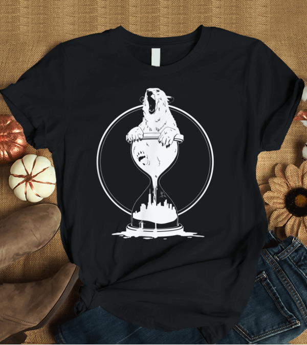 T-Shirt: Polar Bear in Melting Hour Glass with Cityscape T-Shirt Polar Bear in Melting Hour Glass with Cityscape T-Shirt