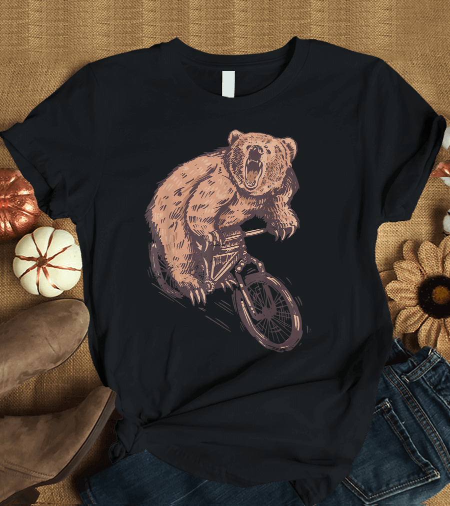 Angry Bear Riding a Bike for Wild Lovers and Cyclists T-Shirt