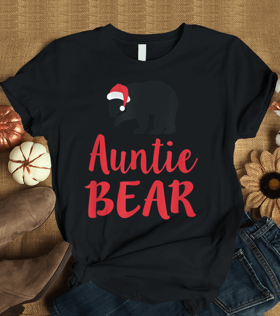Auntie Bear Christmas Aunt Santa Hat Family T-Shirt