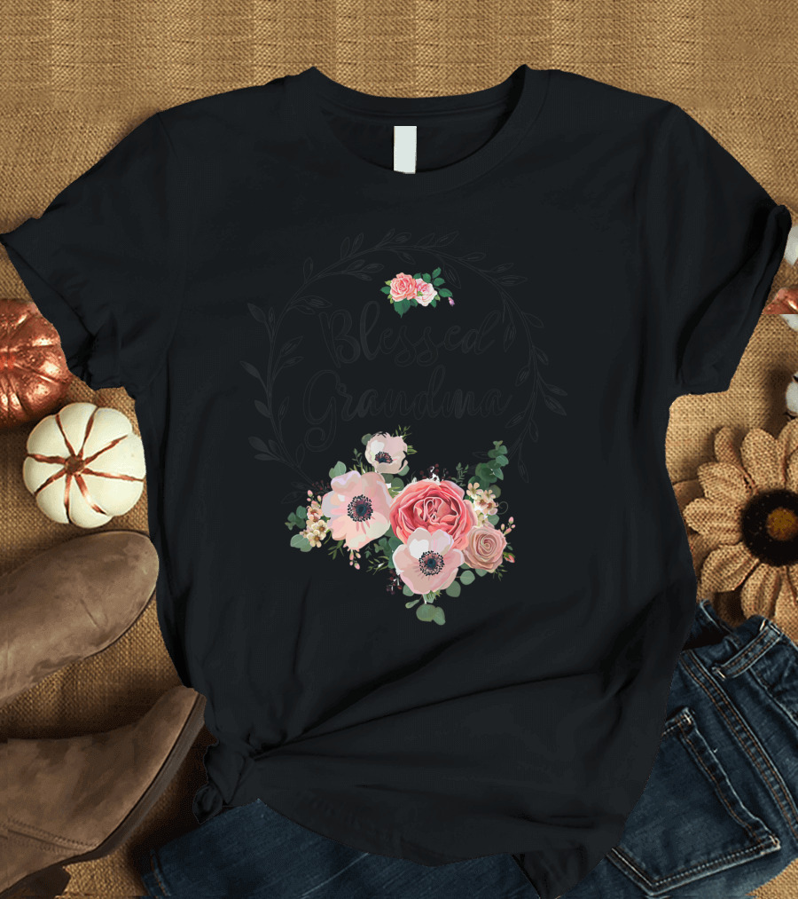 Blessed Grandma Surrounded by Floral Heart Blossoms T-Shirt