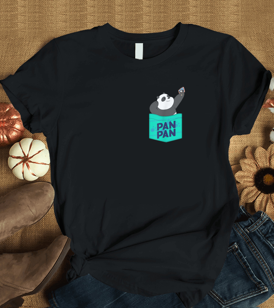 Cn We Bare Bears Pan Pan Faux Pocket Panda Holding Phone T-Shirt