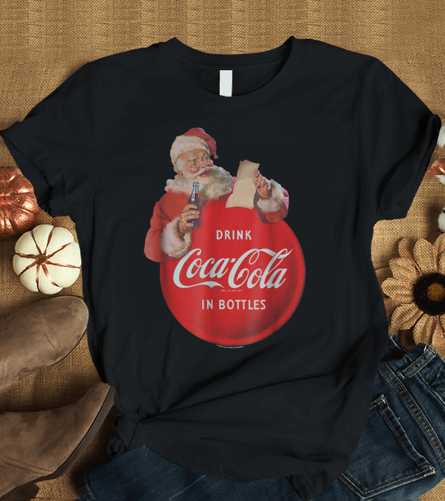 Santa Claus Drink Coca-Cola in Bottles Retro Christmas Advertising T-Shirt