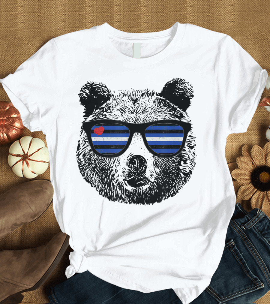 Bear with Leather Pride Flag Colors Sunglasses T-Shirt