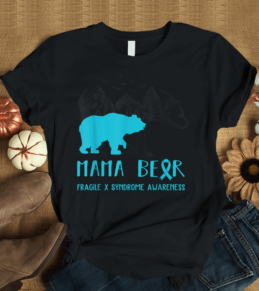 Mama Bear Fragile X Syndrome Awareness Ribbon and Bear T-Shirt