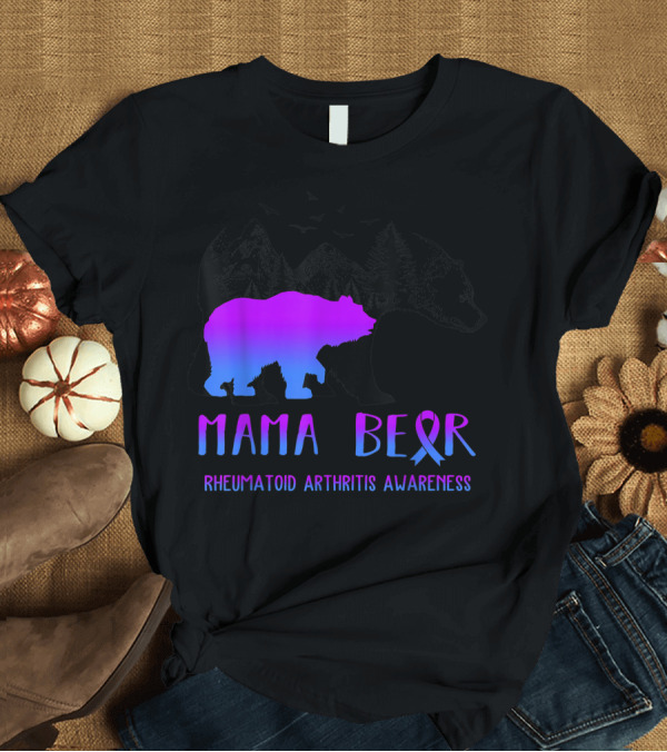 T-Shirt: Mama Bear Rheumatoid Arthritis Awareness Gradient Bear T-Shirt Mama Bear Rheumatoid Arthritis Awareness Gradient Bear T-Shirt