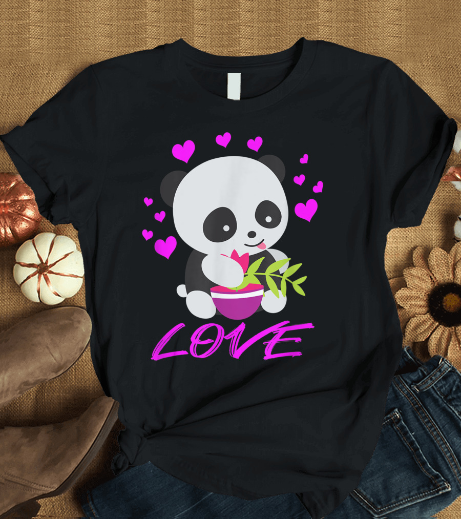 Love Panda with Hearts Valentine's Day Asian Panda Bear T-Shirt