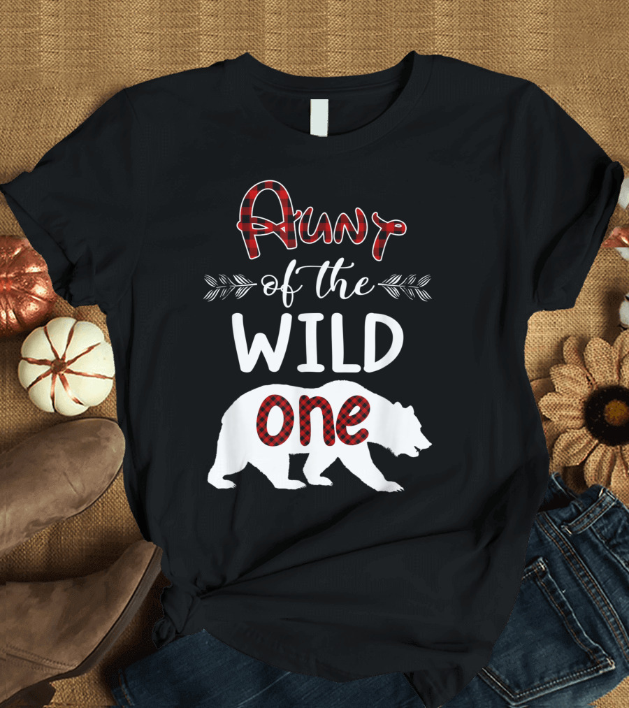 Aunt of the Wild One Plaid Bear Birthday T-Shirt