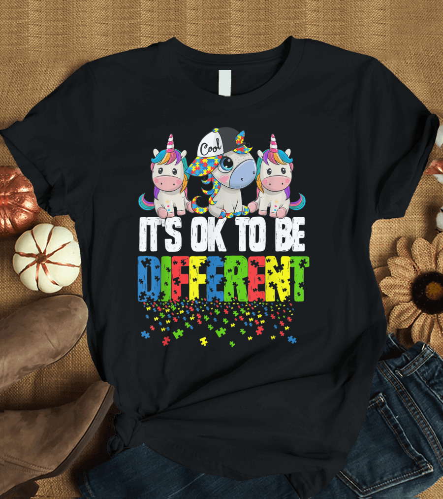 Autism Awareness Day Unicorn It's Ok To Be Different Cool Puzzle T-Shirt