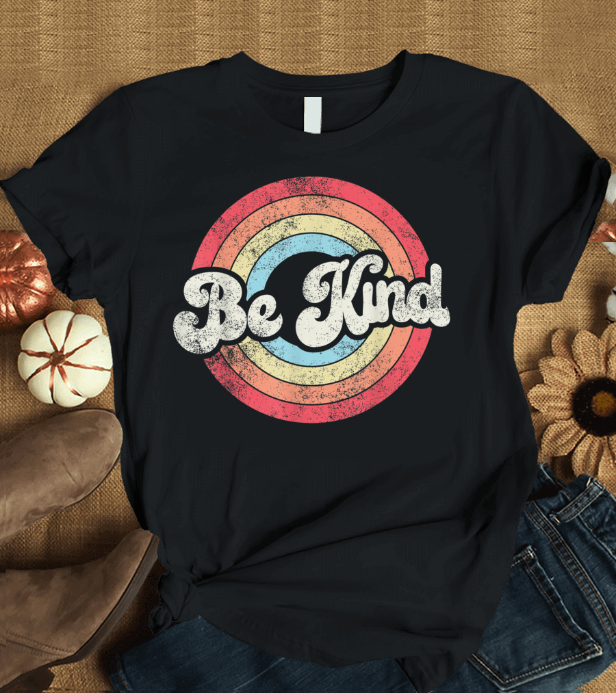 Be Kind Anti Bullying Inspirational Kindness Vintage Retro Rainbow T-Shirt