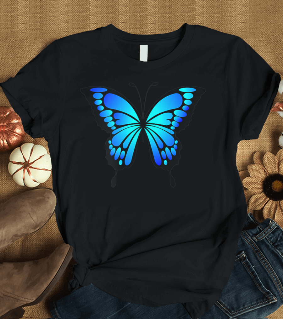 Butterfly Aesthetic Blue Neon Soft Grunge T-Shirt