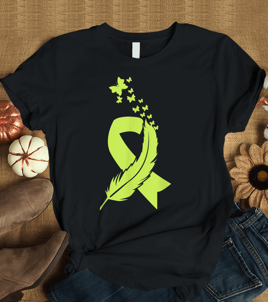 Butterfly Feather Ribbon Non Hodgkin Lymphoma Awareness T-Shirt