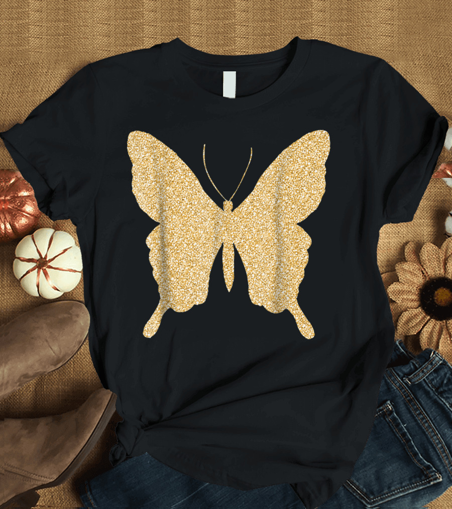 Butterfly Gold Glitter Bling Butterfly Lover Sparkle T-Shirt