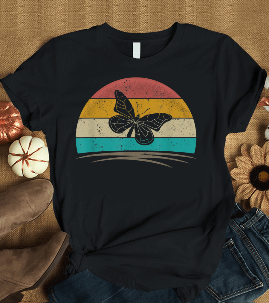 Butterfly Retro Sunset 70s Vintage Butterfly T-Shirt