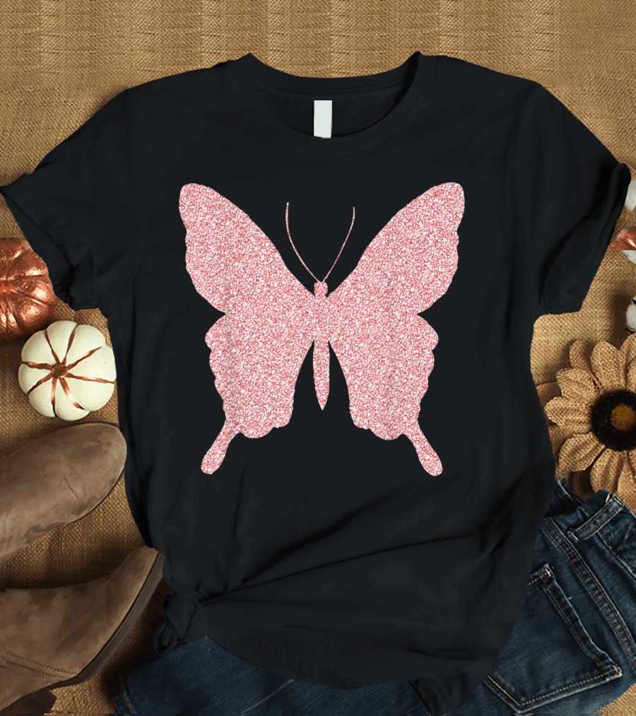 Butterfly Rose Gold Pink Glitter Butterfly Lover T-Shirt