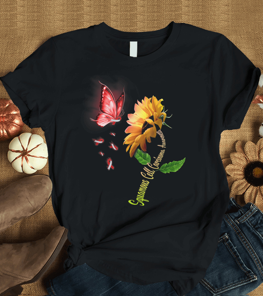 Butterfly Sunflower Squamous Cell Carcinoma Awareness T-Shirt
