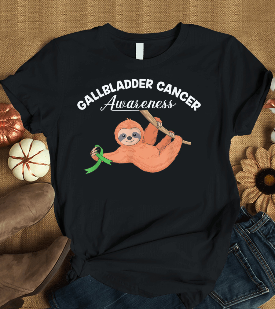 Gallbladder Cancer Awareness Cute Hanging Sloth T-Shirt
