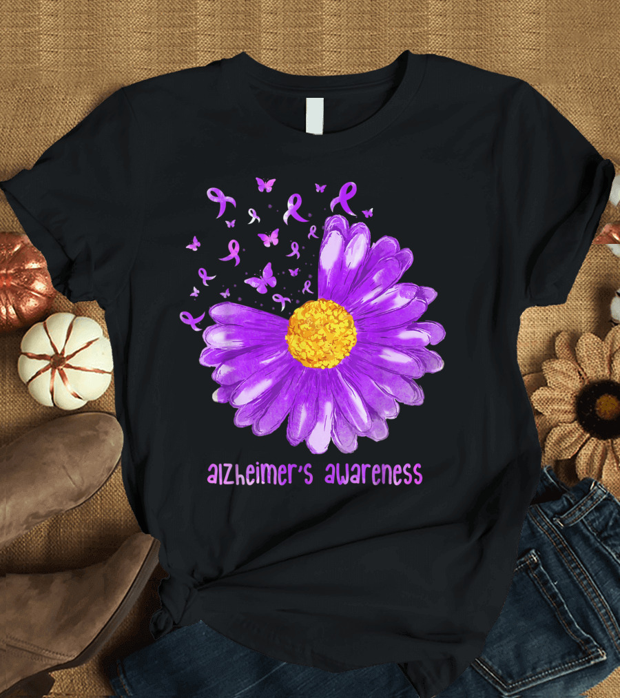 Alzheimer's Awareness Purple Daisy Butterfly T-Shirt