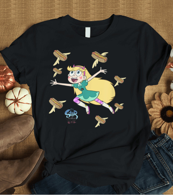 T-Shirt: Disney Channel Star Vs The Forces Of Evil Character with Flying Hot Dogs T-Shirt Disney Channel Star Vs The Forces Of Evil Character with Flying Hot Dogs T-Shirt