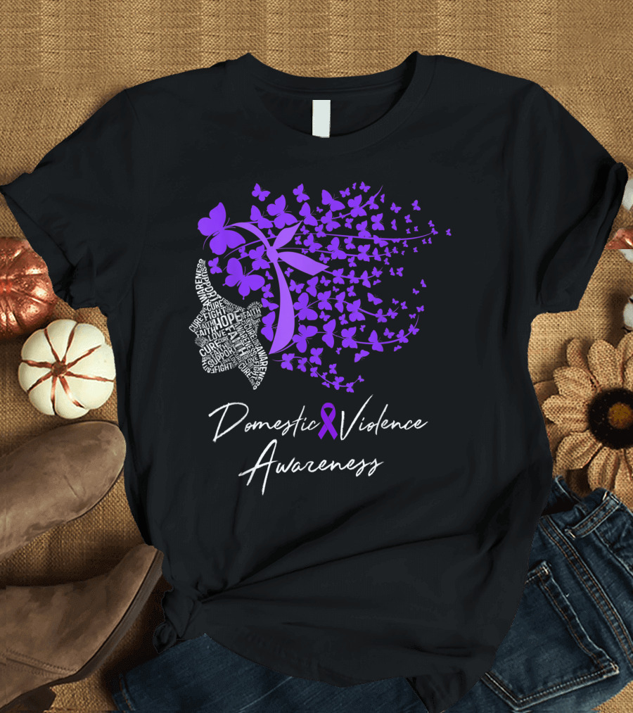 Domestic Violence Awareness Hope Faith Cure Purple Butterflies T-Shirt