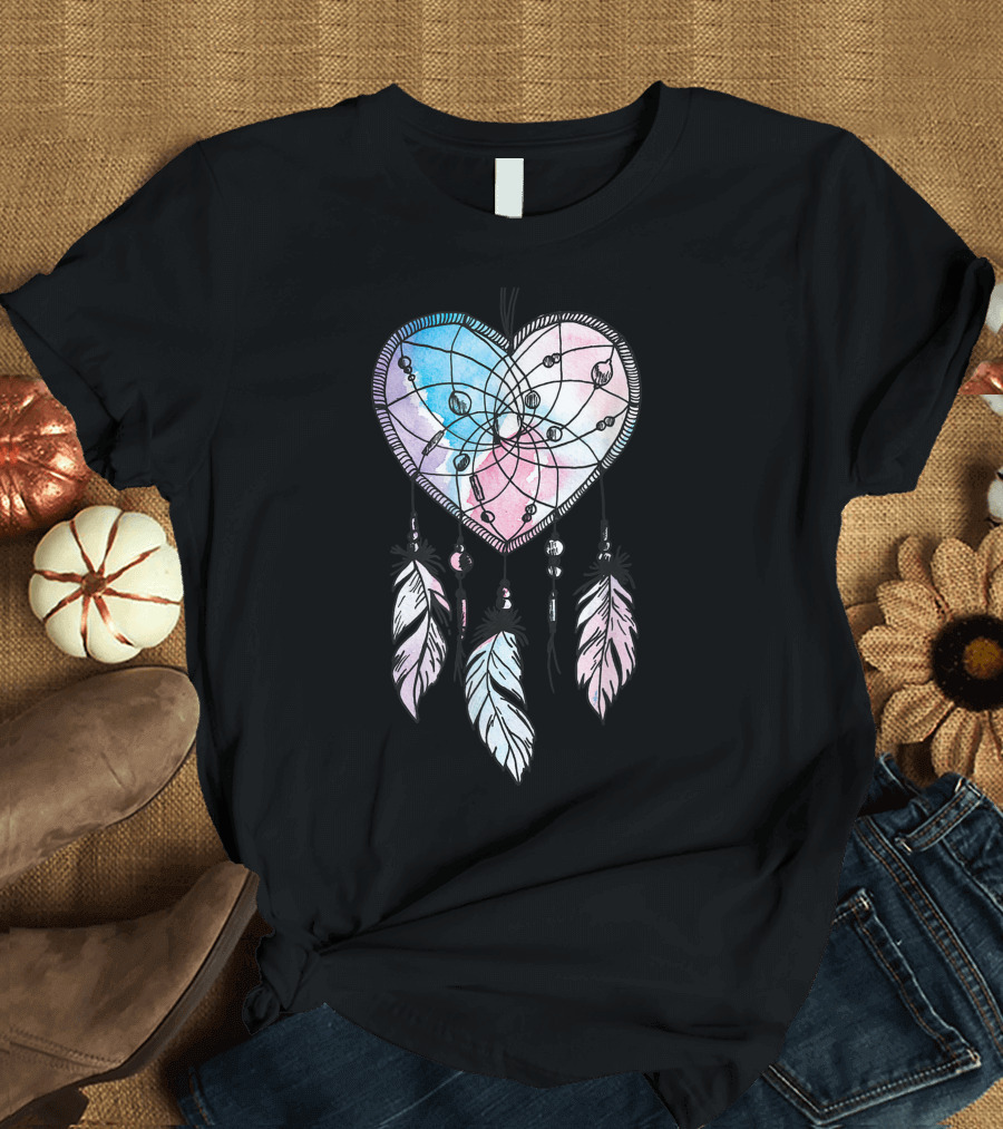 Dreamcatcher Heart Native American Boho Pastel Feathers T-Shirt