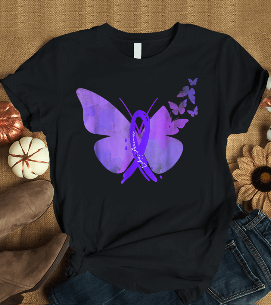Epilepsy Awareness Purple Ribbon and Butterflies T-Shirt