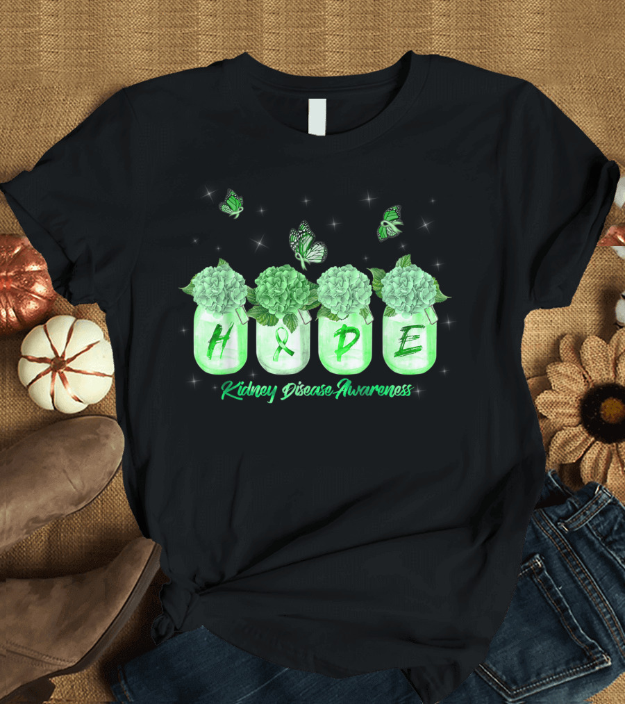 Kidney Disease Awareness Hope Hydrangea Butterfly T-Shirt