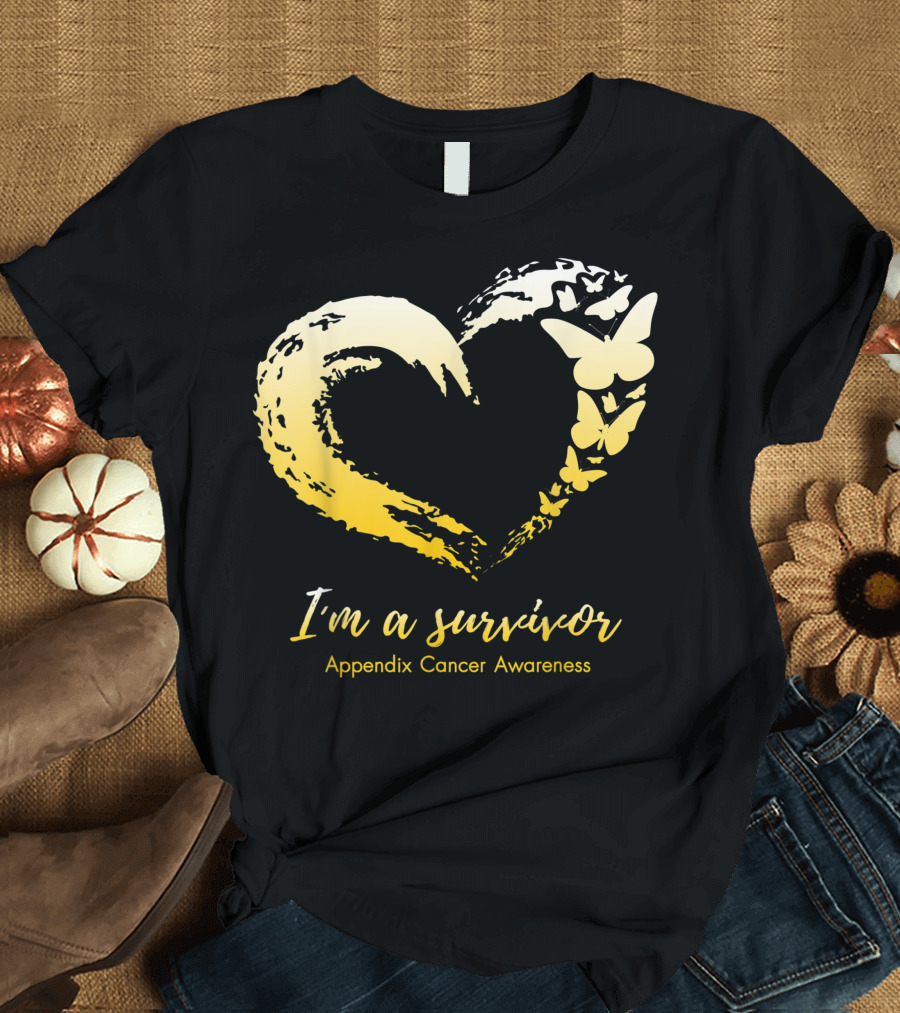 I'm a Survivor Heart Butterfly Appendix Cancer Awareness T-Shirt